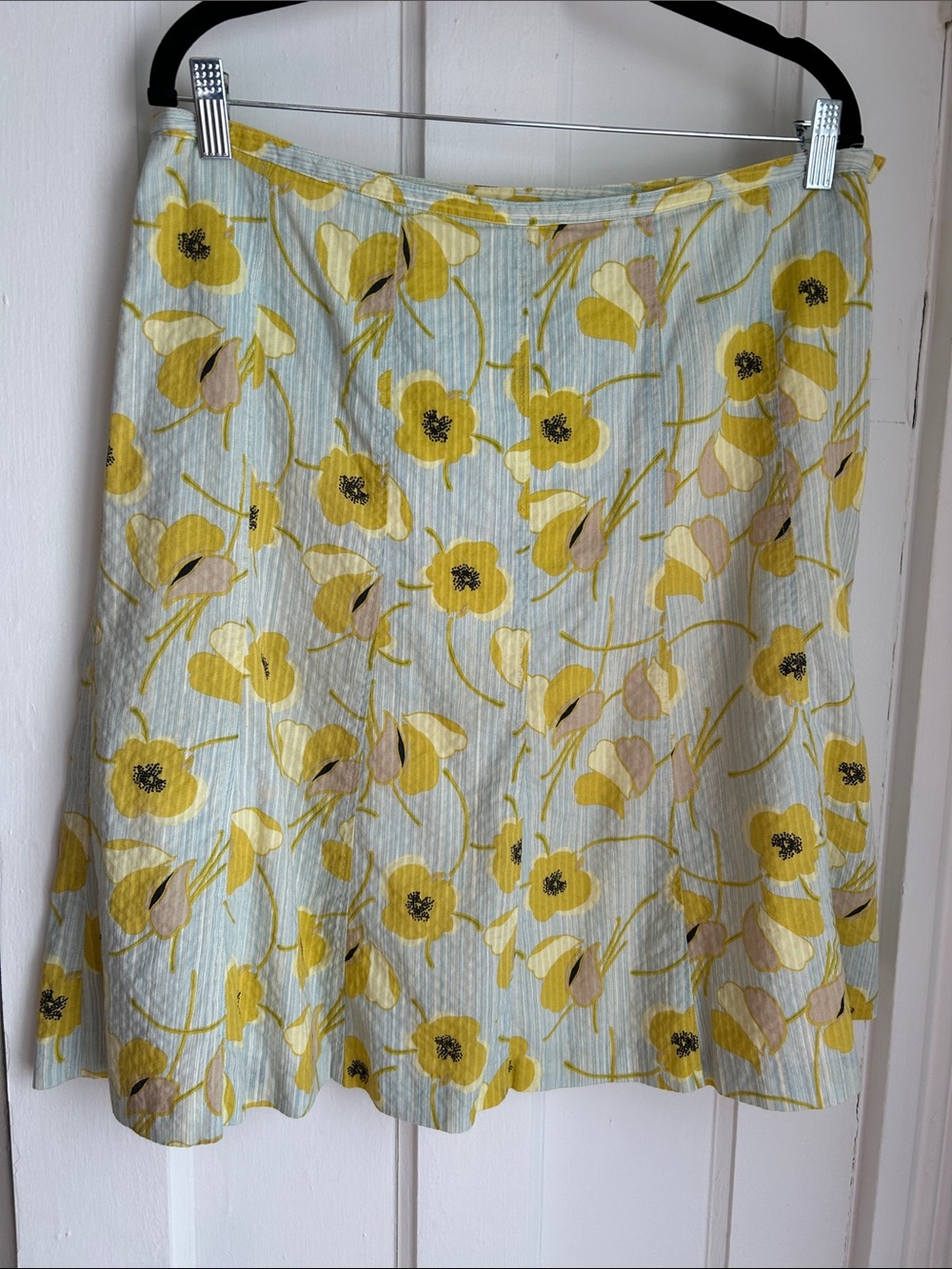 Sigrid Olsen Yellow Floral A-Line Skirt with Cream Accents